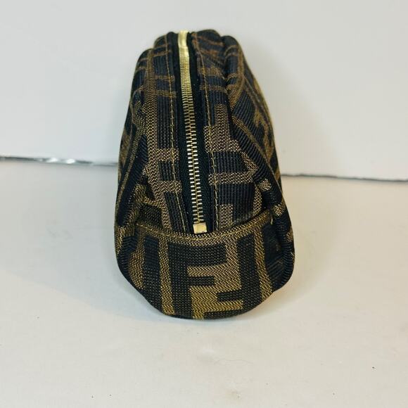 FENDI Zucca Mini Pouch Multi Case Canvas Leather Brown Zipper Authentic vintage - Picture 3 of 11